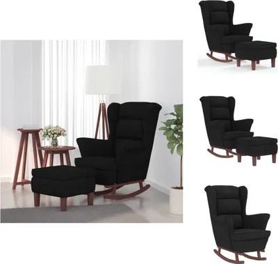 Image de vidaXL Fauteuil à bascule et tabouret avec pieds en bois noir velours - Fauteuils à bascule