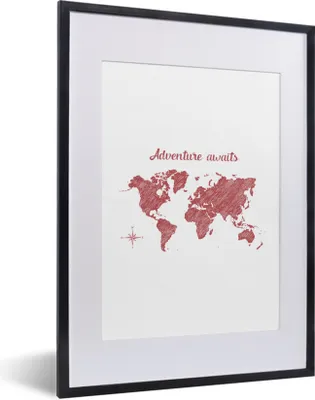Produktbild von MuchoWow® Gerahmtes Poster Weltkarte - Abenteuer - Kompass 30x40 cm - Poster mit Schwarzem Bilderrahmen Wandposter Rahmen Foto Bilder - Wandposter Schlafzimmer