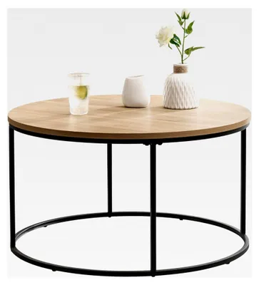 Produktbild von Couchtisch Kuhmoinen 45 x 80 cm Beistelltisch Wohnzimmertisch Sofatisch rund Schwarz/Holzoptik