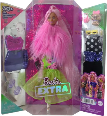 Obrázok produktu pre Mattel HGR60 Barbie Extra, bábika s tromi extravagantnými outfitmi, ružovými vlasmi, množstvom doplnkov a psíkom