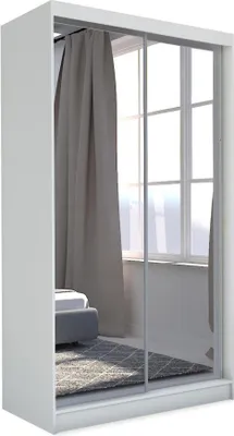 Produktbild von BEAUTYSOFA Schrank mit Schwebetüren DEBRA - 120cm Kleiderschrank mit Spiegeln & Kleiderstangen (Weiß)