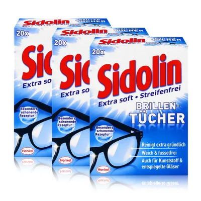 Produktbild von Sidolin Brillen Putztücher 20 Tücher - Extra Soft & Streifenfrei (3er Pack)