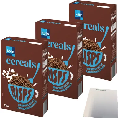 Produktbild von Kölln Cereals Risps Schoko 3er Pack (3x375g Packung) + usy Block