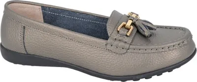 Produktbild von Boulevard - Damen Halbschuhe, Quaste, Aktion Leder DF2394 (38 EU) (Zinn metallisch)
