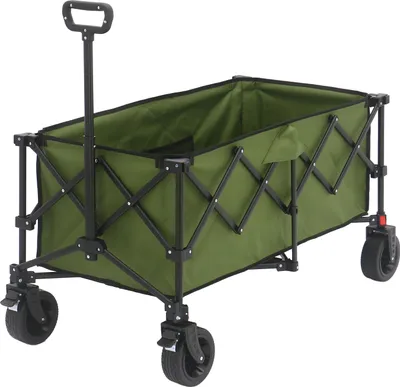 Image de Axi Sb141 Chariot De Plage Pliable Vert | Chariot De Transport Avec Barre De Traction, Sangle, Housse, Poche Intérieure Et Porte-Boissons - Pneus En