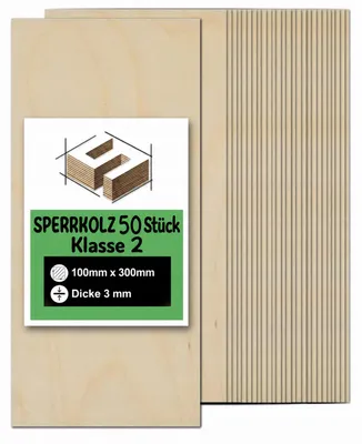 Produktbild von Längliche Birkensperrholzplatten zum Basteln und Bemalen – Lasergravur, Laserschnitt, CNC-Fräsen, Modellbau, Laubsägearbeiten, Brandmalerei und Decoupage – Klasse 2 – 10 × 30 cm (100 × 300 mm) – 3 mm – 50 Stück