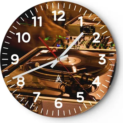 Produktbild von Wanduhr - Rund - Glasuhr - Disco Tanz Musik Rhythmus - 40x40cm - Schleichendes Uhrwerk - Lautlos - zum Aufhängen bereit - Dekoration Modern - Wanddekoration aus Glas - C4AR40x40-0505
