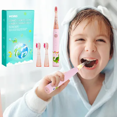 Produktbild von 7MAGIC Schallzahnbürste für Kinder, ab 6-8-12 Jahre, mit buntem Regenbogen-LED-Licht, Integriertem Timer und 90% abgerundeten Borsten, Rosa