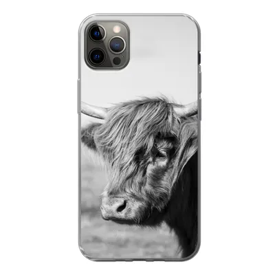 Produktbild von MuchoWow® Handyhülle Schutzhülle Hülle für iPhone 12 Pro Max Schottischer Highlander - Tiere - Schwarz - Weiß Silikon Softcase Handy Hülle - Hartschale