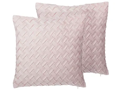 Produktbild von BELIANI Dekokissen Rosa 2er Set Polsterbezug 45 x 45 cm Weiche Flechtstrukturtruktur Wohnzimmer Salon Schlafzimmer Modern