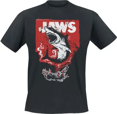 Productafbeelding van Wit haai T-shirt voor heren, model "Jaws" - haai, rookmotief, zwart, maat XXL