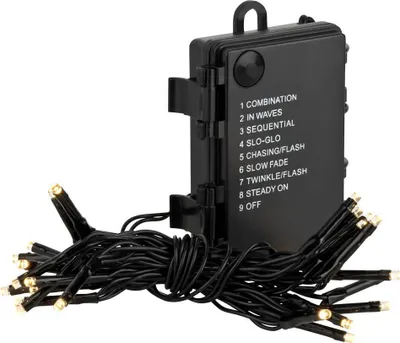 Produktbild von Lex Light LED Lichterkette Timer 24 LEDs Ø3mm warmweiß 1,7m Kabel schwarz 8 Funktionen für Außen