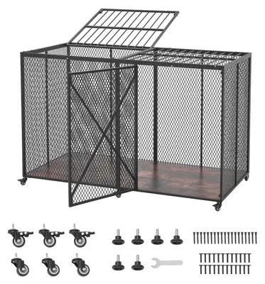 Obrázek produktu pro SucceBuy Robustní klec pro psy, rozměry 1626 x 837 x 1037 mm, klec pro velké psy do 136 kg, klec pro domácí zvířata vyrobená z ocelové konstrukce, s dvojitými dveřmi a aretovatelnými kolečky