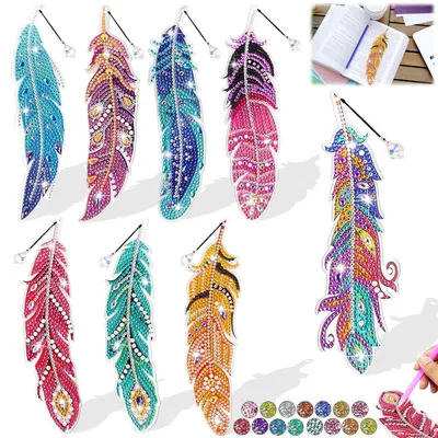Image de Kit de création de marque-pages "Diamond Painting" pour enfants, 8 pièces, à partir de 6 ans, idéal pour les filles, cadeau