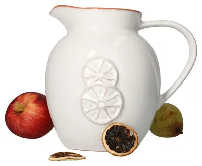 Produktbild von Saskia Wein- & Sangria Krug 1,7 Liter I Weiße Karaffe mit Zitrusfrucht-Dekor I Steingut