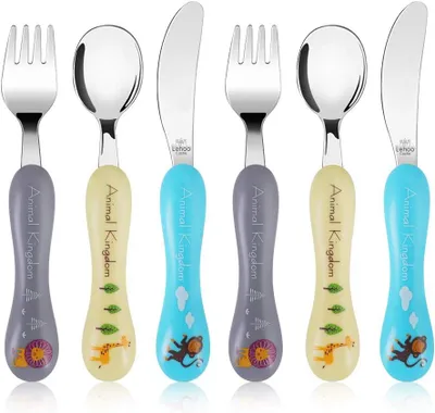 Productafbeelding van Kinderbestek 6-delig, Roestvrij Staal, Vork, Lepel, Messen, Babylepel, Dierrijk