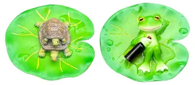 Produktbild von Teichdeko Schildkröte Frosch 2er Set – Schwimmende Mini Teichfiguren Harz | Für Garten Außen Dekoration