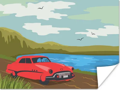 Produktbild von MuchoWow® Poster Roter Oldtimer 80x60 cm - Kunst für zu Hause