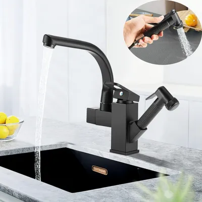 Produktbild von Küchenarmatur, Edelstahl Wasserhahn, Spültischarmatur, Wasserhahn Ausziehbar, Armatur Küche, schwarz