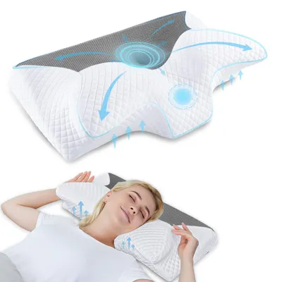 Immagine prodotto di Elzusha - Cuscino ortopedico in memory foam - Supporto ergonomico per il collo, ideale per chi dorme su un lato, sulla schiena o a pancia in giù (grigio)