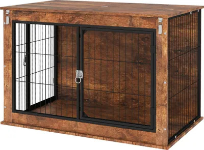 Produktbild von Hundebox, Transportbox für Hunde, Aufenthaltsbox, für Haustiere, 2 verschließbare Türen, 98 x 60 x 65,5 cm, Braun