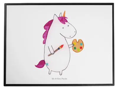 Produktbild von Mr. & Mrs. Panda Schreibunterlage Einhorn Künstler - Weiß - Geschenk, Unterlage Schreibtisch, Pinsel, tischauflagen, Einhörner, Englisch, Unicorn, schreibtischunterlage