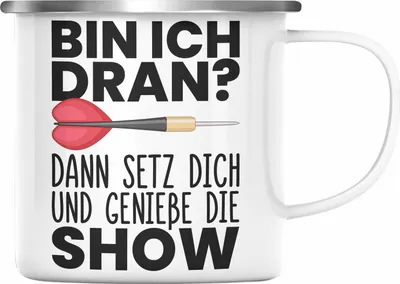 Produktbild von Trendation - Dart Geschenk Emaille Tasse Emaille Emaille Tasse Dartspieler Geschenkidee Darts Geschenke für Männer Frauen (Silber)