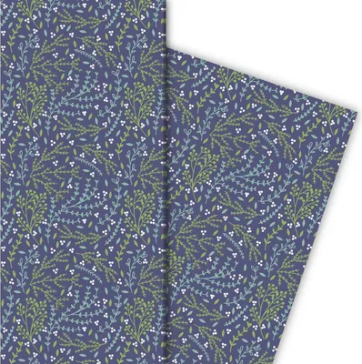 Produktbild von Florales Geschenkpapier mit zartem Muster in blau - G6336, 32 x 48cm