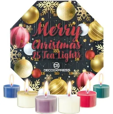 Adventskalender mit 24 Duft-Teelichtern und Halter