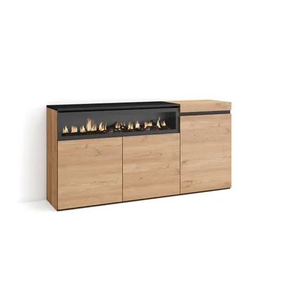 Produktbild von Sideboard, Highboard, 150x35x75cm, 3 Türen, Elektrokamin. farbe Eiche