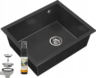 Produktbild von Granitan | Granitspüle Salix - Schwarz - Hochwertig - Minimalistisches Design - Einbau mit Syphon