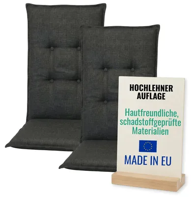 Produktbild von Pillows24 - 2x Gartenstuhlauflagen aus 6 cm Dicker Schaum Vliesfüllung für Gartenmöbel [ 120 x 50 cm ] - Sitzkissen Outdoor - Grau