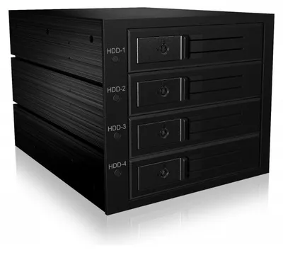 Produktbild von ICY BOX IB-564SSK, Backplane, 4x 3,5" SAS/SATA (I/II/III) HDD in 3x 5,25" Einschübe, Hot Swap, trägerloser HDD Einbau, Lüfter, 3x 5,25", Speicherlaufwerkbehälter, Schwarz, 2.5", SATA, SATA II, SATA III, Serial Attached SCSI (SAS), Aluminium