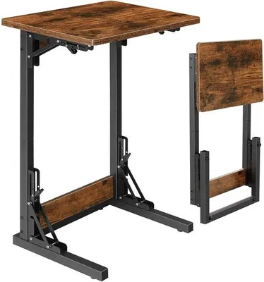Productafbeelding van Unyqoos® C-vormige bijzettafel, 38 x 28 x 66,7 cm – opvouwbaar en draagbaar, spaanplaat, verstevigd metalen frame, verstelbare poten, geschikt voor woon- en slaapkamer