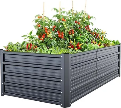 Imagen del producto de Cama elevada de metal, 180x90x45 cm, para jardín, color antracita