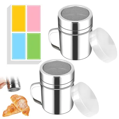 Image de Distributeur de sucre glace avec tamis à farine - Lot de 2 - Pour saupoudrer les pâtisseries - Argenté