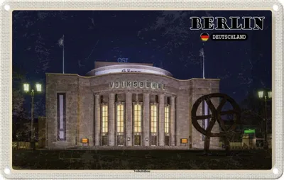 Produktbild von vianmo Blechschild 12x18 cm Berlin Volksbühne Bildmotiv Reisemotiv Abenteuer Reisen