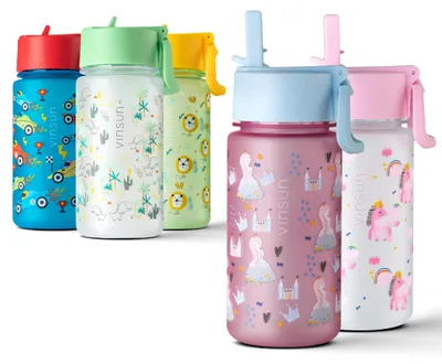 Produktbild von Trinkflasche Kinder 500ml - auslaufsicher Tritan Strohhalm Rosa Mädchen Vinsun
