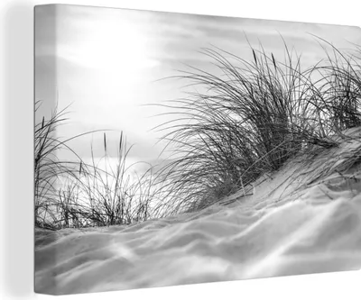 Produktbild von MuchoWow® - Leinwandbilder - Wattenmeer - Dünen - Schwarz - Weiß, Wandbild, Wanddeko Bilder Wohnzimmer, 120x80 cm