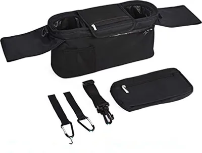 Produktbild von Kinderwagen Aufbewahrungstasche mit isoliertem Becherhalter und abnehmbarer Tasche. Kinderwagen Zubehör, einfach zu bedienen, schwarz