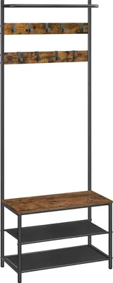 Produktbild von Songmics Garderobenständer mit Schuhbank Vintagebraun-Schwarz