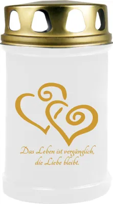 Produktbild von Grabkerze Weiß ( Druck Gold ), Brenndauer: 48 Stunden, Motiv: Herz