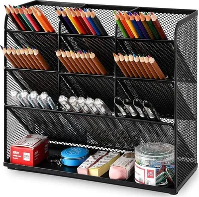 Immagine prodotto di Organizer da scrivania a 9 scomparti per l'ufficio e l'aula - Portapenne nero