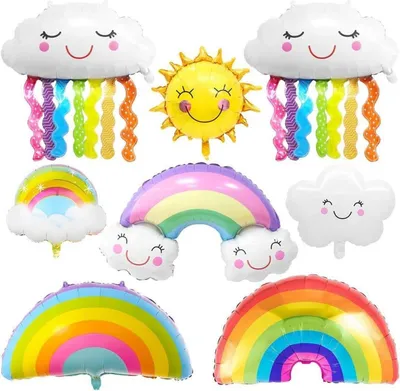 Produktbild von 8-teiliges Wolkenförmiges Folienballon-Set - XXL Regenbogen Sonnenballon für Geburtstag Jubiläum Baby Shower Party
