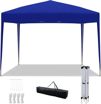 Produktbild von 3x3m Pavillon, Pop-Up Faltpavillon höhenverstellbar, Partyzelt wasserabweisend UV-Schutz, Faltbar Gartenzelt mit Tragetasche, Wasserdicht Gartenpavillon,Blau