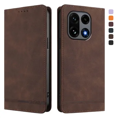 Produktbild von Hülle für OnePlus 15, Retro Kunstleder Ständer Klapphülle mit Kartenfächer und Magnetische Braun