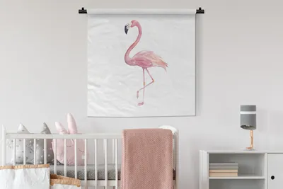 Produktbild von MuchoWow® Wandteppich Wandbehang Flamingo - Federn - Rosa 90x90 cm Tapisserie Dekoration Wandtuch - Wandaufhänger