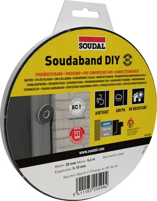Produktbild von Soudal Fugendichtband Soudaband DIY BG1 20/5-10 5,6 m x 2 cm grau selbstklebend