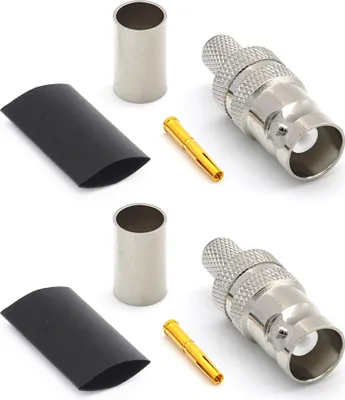 Produktbild von BNC Buchse LMR240 LMR-240 RG59U RG8X RG-8X HF-Koaxialkabelstecker vernickelt mit vergoldetem Stift (2er-Pack)