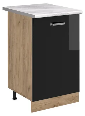 Immagine prodotto di Mobiletto base cucina Vicco R-Line Nero lucido/Rovere dorato 50 cm piano di lavoro Marmo, Model 70401
